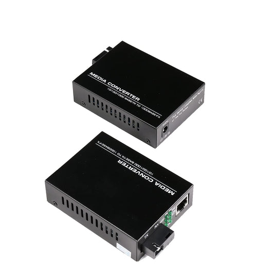 2 Pack SC Single Mode Gigabit Ethernet Media Converter 10/100/1000Mbps Bi-Directional Single-Mode SC Fiber Ethernet Converter up to 20km RJ-45 Port