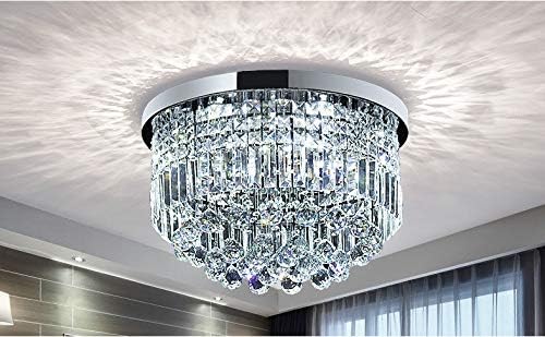 BESTIER Modern Clear Crystal Raindrop Chandelier Lighting Flush Mount LED Ceiling Light Fixture Lamp for Dining Room Bathroom Bedroom Livingroom E14 Bulbs Required H25cm X D50cm