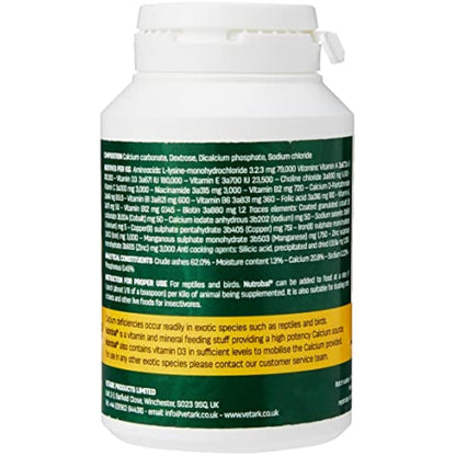 Nutrobal, Calcium & Vitamin D3 Mineral Supplement for Birds & Reptiles, Powder, Easy to Administer, 100g