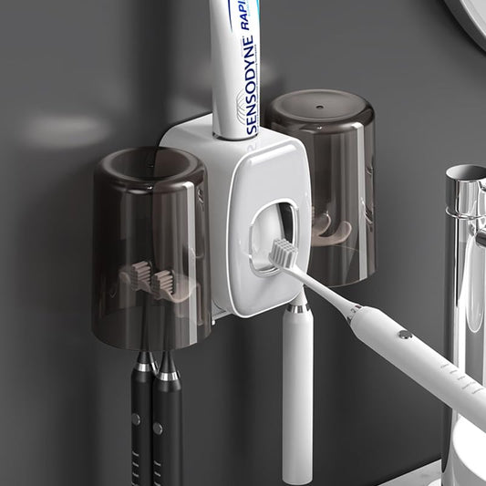 Automatic Toothpaste Dispenser & Toothbrush Holder,Waterproof,Wall Mounted Toothpaste Dispenser with 4 Brush Slots & 2 Cups,Toothpaste Dispenser
