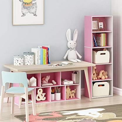 Furinno Luder 7-Cube Reversible Open Shelf, White/Pink