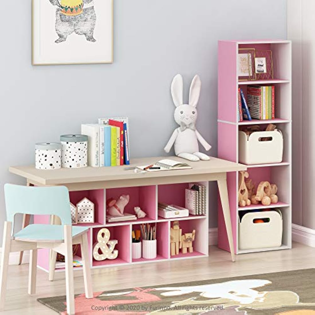 Furinno Luder 5-Tier Reversible Color Open Shelf Bookcase, White/Pink