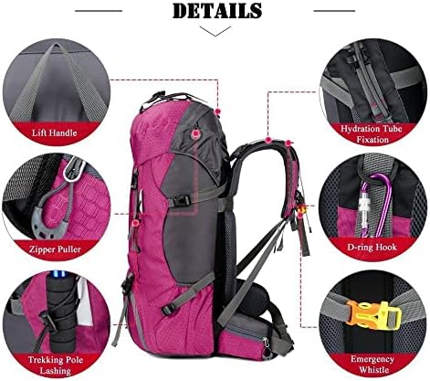 Bseash 60L Waterproof Hiking Camping Backpack with Rain Cover, Lightweight Outdoor Sport Travel Daypack Rucksack for Climbing Skiing