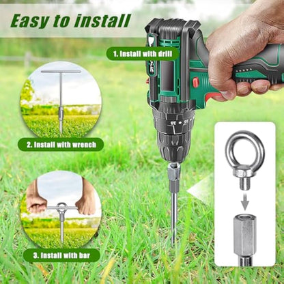 Dolibest Tent Peg Heavy Duty, 76cm Ground Anchor Screw Trampoline Stake Metal Earth Sand Spiral Wind Storm Spike for Swing/Camping/Shed/Dog/Carport/Canopy with Fixed Eyelet, 4 Pack