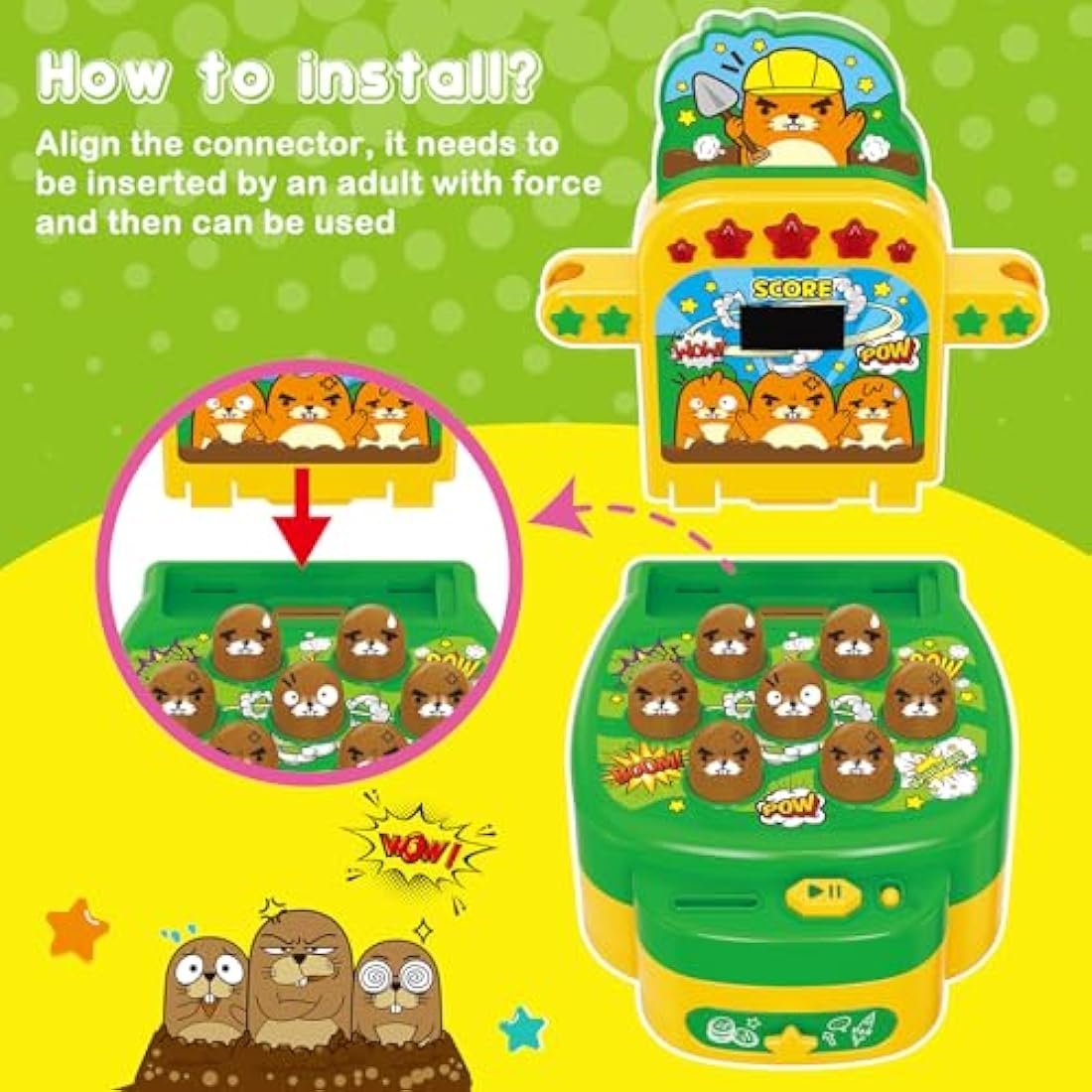 VATOS Whack Game Toy with Mole,Mini Electronic Arcade Pounding Bench Coin game with 2 Hammers Toy,Interactive Educational Developmental Game for Toddlers Kids Girls and Boys Age 3 4 5 6 Years Old