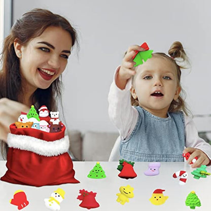 Christmas Mochi Squishy Toys,30 Pack Mini Kawaii Stress Squeeze Toy Moji Toys Christmas Squishies Mochies Fidget Toys for Xmas Party Bag Fillers Kids Girls Boys Birthday Gift,Christmas Stocking Filler