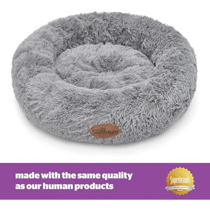 Silentnight Donut Calming Dog Bed – Calming Dog Cat Pet Bed Anxiety Relief Soft Fluffy Doughnut Pillow – Easy Clean Machine Washable Luxury Plush Dog Pillow Basket – 70cm - Grey
