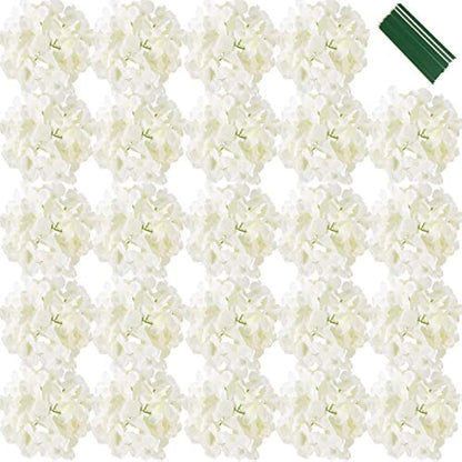 FagusHome 7 inch Silk Hydrangea Heads Artificial Flowers Heads with Stems Fake Hydrangea Flowers for Home Wedding Decor,Pack of 25 (White)