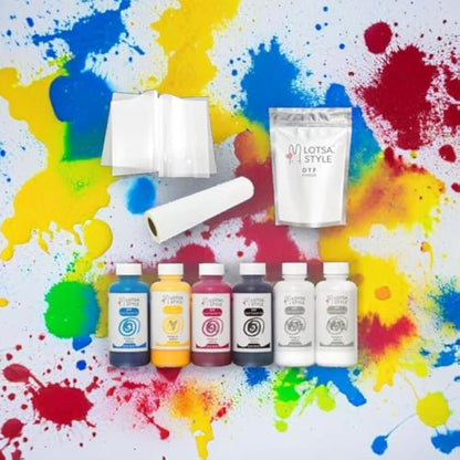 LOTSA. STYLE Premium DTF Ink Refill for Inkjet Printers Heat Transfer Film Printing (250ml x 6, CMYK Wh)