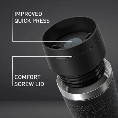 Tefal Travel Mug Classic Black, Comfort Screw Lid, Quick Press, Soft-Touch Sleeve, Travel-Ready, Reusable, 100% Leak-Proof, Keeps Drinks Cold (8 hrs) and Hot (4 hrs), 360° Drinking, N2020210