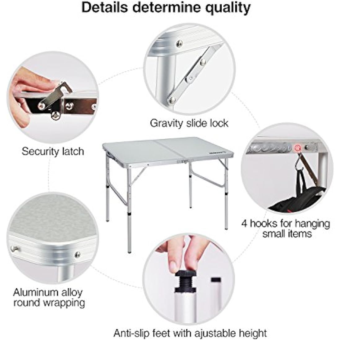 REDCAMP 3ft Folding Camping Table with Adjustable Height, Portable Foldable Picnic Tables for Outdoor Indoor Kitchen Garden, 2 Heights (39/70)