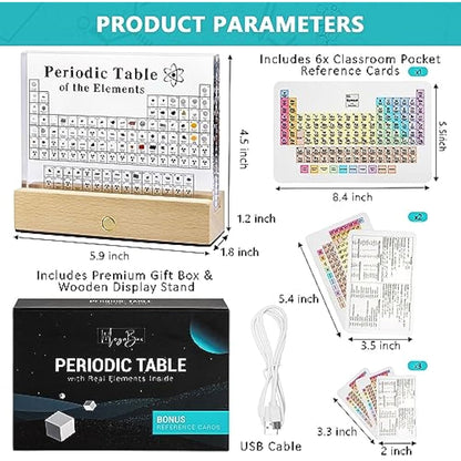 MegaBox Periodic Table With 83 Kinds Of Real Elements With Wooden Stand, Perfect Science Teacher Gift (Regular 6.0 X 4.5 in)