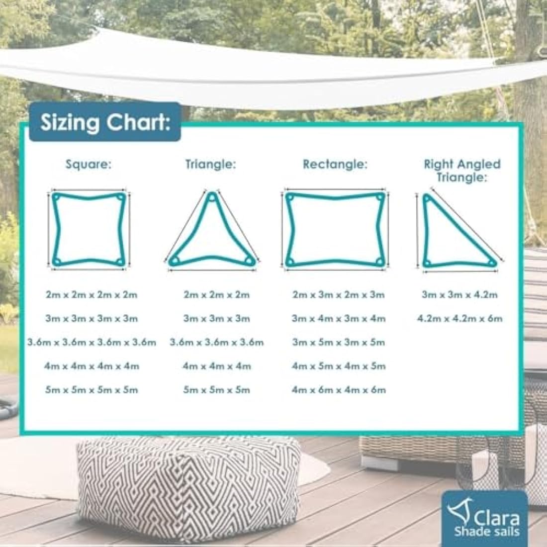Clara Shade Sails - White Rectangle 6x4m Sun Shade Sail, Conservatory Sail Shades, Pergola Canopy, Garden Sail Canopy Waterproof, Patio Gazebo, Garden Tent, Outdoor Sun Sail Shade, Garden Awning