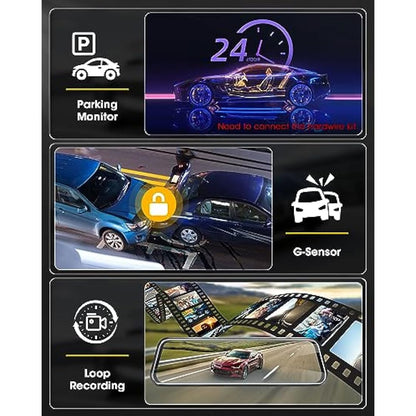 【Upgraded】10 Inch Mirror Dash Cam Night Vision 1080P Full Touch Screen Dual Dash Cam Front and Rear Camera Car Rear View Mirror Loop Recording 170° Wide Angle Parking Assistance