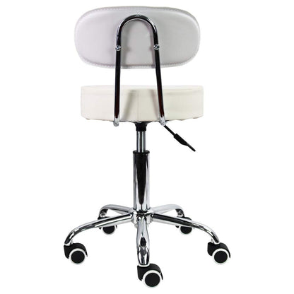 KKTONER PU Leather Rolling Stool with Mid Back Height Adjustable Office Computer Home Drafting Swivel Task Chair with Wheels (White)