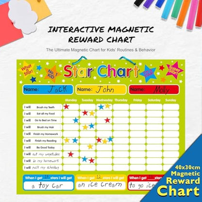 Multi-Purpose Magnetic Reward Star Chart - Durable 40x30cm Board for Behaviour & Task Tracking