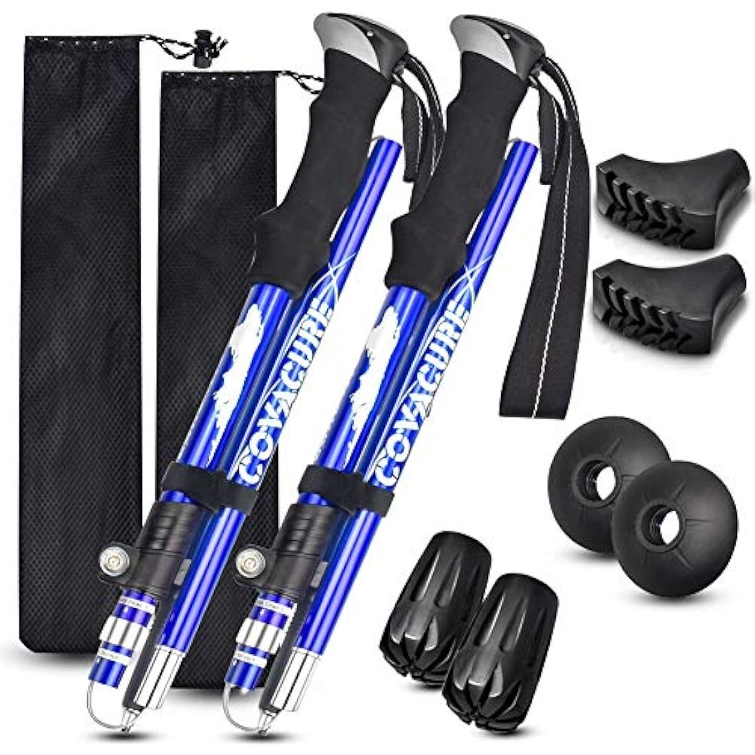 COVACURE Walking Poles - 2 Pack Lightweight Collapsible Walking Sticks for Hiking, Camping & Backpacking- 7075 Aluminum Foam Grip & Padded Strap