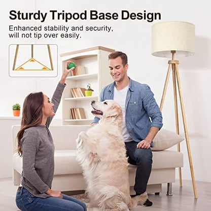 OUTON Solid Wooden Tripod Floor Lamp, Dimmable LED Standing Lamp with Remote Control & 4 Color Temperatures, 1H Timer, Floor Lamp with Linen Shade for Living Room Bedroom(Blub Included), Wood