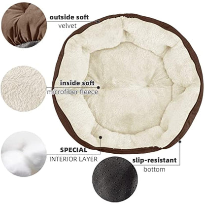 Asvin Medium Dog Bed for Medium Dogs, Large Cat Beds for Indoor Cats, Pet Bed for Puppy and Kitty, Extra Soft & Machine Washable with Anti-Slip & Water-Resistant Oxford Bottom, Brown, 25 inches