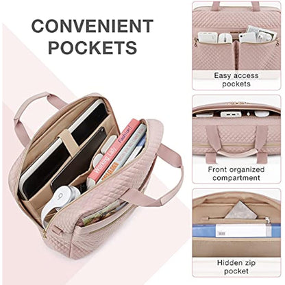 bagsmart 17.3 Inch Laptop Bag, Briefcase for Women Large Laptop Case Computer Bag Office Travel Business, Pink