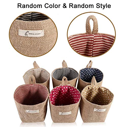 Feelfly 4 PCS Mini Hanging Storage Bags, Cotton Linen Small Storage Basket Wall Hanging Organizer Box Wall Mounted Storage Pocket Collapsible Decor
