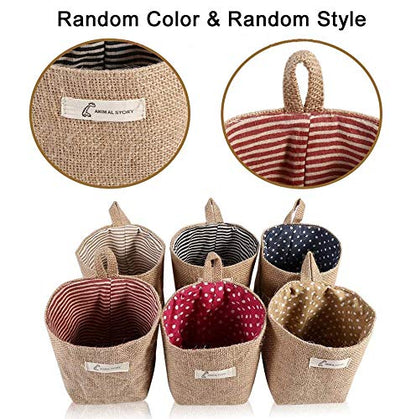 Feelfly 4 PCS Mini Hanging Storage Bags, Cotton Linen Small Storage Basket Wall Hanging Organizer Box Wall Mounted Storage Pocket Collapsible Decor