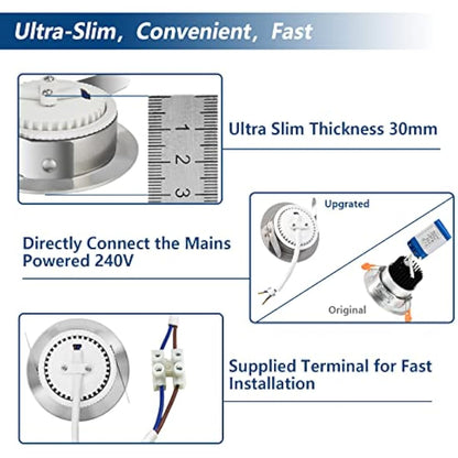 HiBay 20x 7W LED Spot Lights Ceiling Spots Ultra Slim Recessed Lighting IP44 Bathroom Downlights Brushed Chrome Down Light Neutral White 4500K 240V 850LM