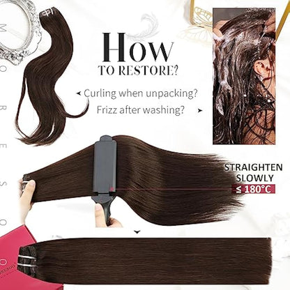 Moresoo Clip in Hair Extensions Real Human Hair 14 inch Dark Brown Hair Extensions Clip in Real Human Hair Short Bob for Women Adding Volume Natural Look Daily Use 5 Pieces/80G #4