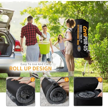 Memory Foam Camping Mattress With Waterproof Velvet Cover,Travel Car Camping,Portable Roll Up Mats,Twin/Single/Cot Size | Indoor Floor Mats, Guest Bed Pads with Carry Bag Removable Cover