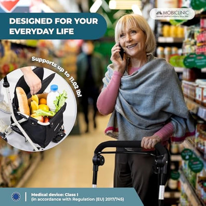 Mobiclinic®, Shopping Trolley with Seat, Mobility Walker, 21L, Coliseo, Walker for Adults, Foldable, Rollator, Trolley with Backrest, Shopping Trolley on Wheels, Bag Removable, Directional Locking