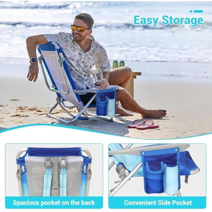 #WEJOY 4-Position Folding Beach Chair - Lightweight Aluminum Camping Chair for Adults, High Back Recliner with Pillow & Storage Pocket, Portable