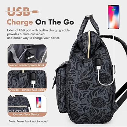 Lekesky Laptop Rucksack Bag15.6 Inch Computer Backpack School Bag for Travel Business College Women Men-Black Rose