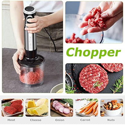 Bonsenkitchen Stainless Steel Hand Blender, 4-in-1 Stick Blender 1000W, 20 Speed Adjustable, with Whisk, 500ml Chopper and 700ml Measuring Cup, Food Processor (HB3203)