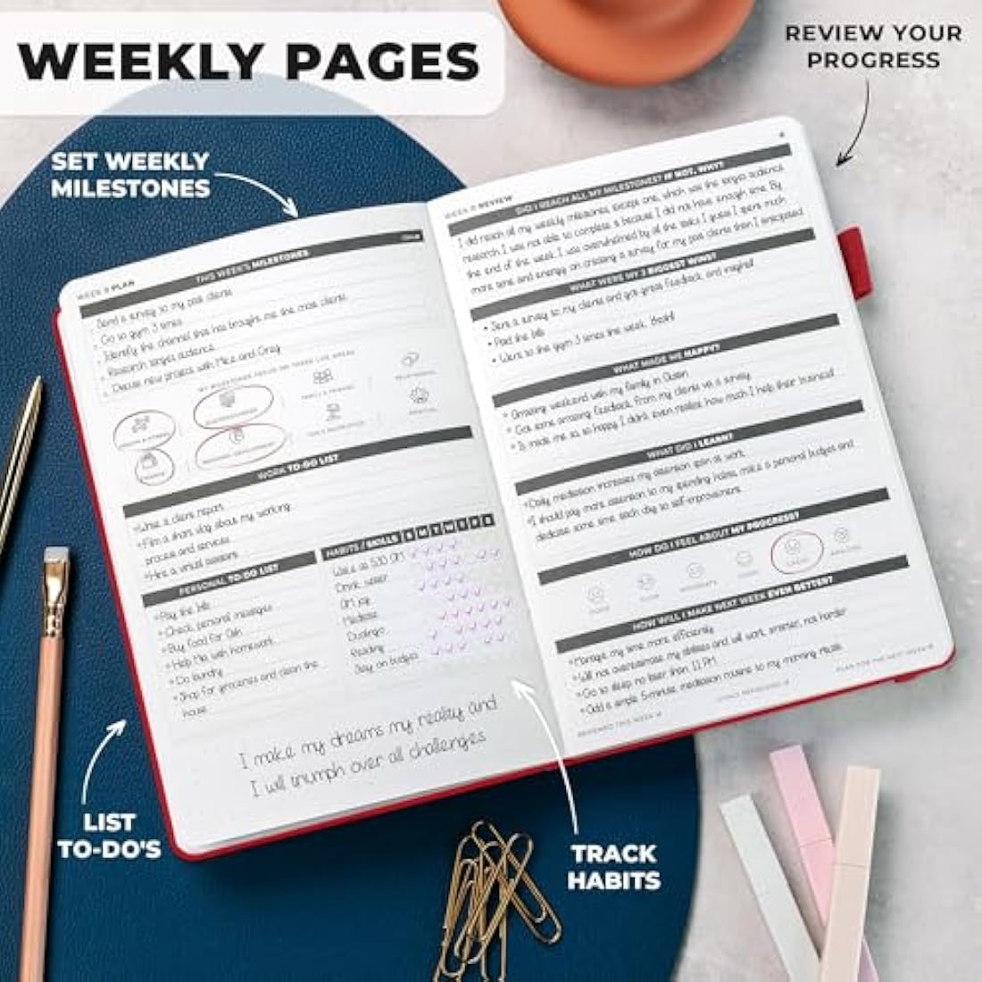 Clever Fox Ultimate Achiever’s Goal Planner - Focus & Productivity 90 Day Journal. Daily Weekly Monthly Planner Organizer & Hourly Schedule Notebook - Undated, Hardcover, A5 Size, Ruby Red