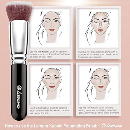Foundation Brush Kabuki Flat Top - Perfect For Blending Liquid Make Up, Cream or Flawless Powder Cosmetics - Buffing, Stippling, Concealer - Premium Quality Synthetic Dense Bristles