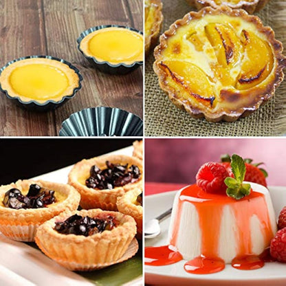 HQdeal 12 Packs Egg Tart Mold, Mini Carbon Steel Cake Muffin Moulds Tins Pans, Non-Stick Cupcake Cake Moulds, Pudding Moulds, Baking Cookie Moulds, Kitchen Reusable Baking Tools