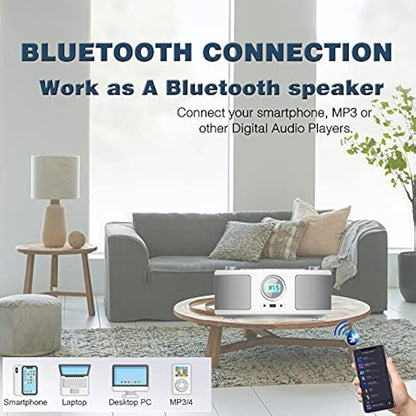 WISCENT Portable CD Player with Bluetooth Boombox, FM Radio Stereo Sound, USB, 3.5mm AUX Port & Headphone Jack, Mains or Battery