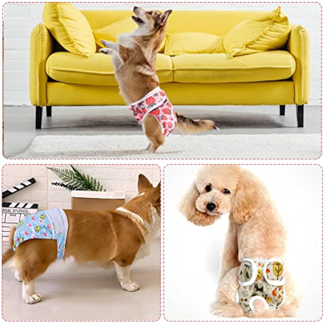 Medo 3 Packs Reusable Dog Nappies, Super Absorbent Washable Dog Diapers Puppy Sanitary Wraps Panties for Female Pet Incontinence and Long Travels 50-60 cm/19.7-23.6 inch (L), pink+blue+yellow