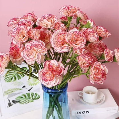 Corkwaw 40 Heads Artificial Carnations,Silk Hydrangea Bouquet Decoration Plastic Plant Suitable for Photo Props Family Party Home Decoration Bridal Wedding Bouquet Decoration (red Edge)