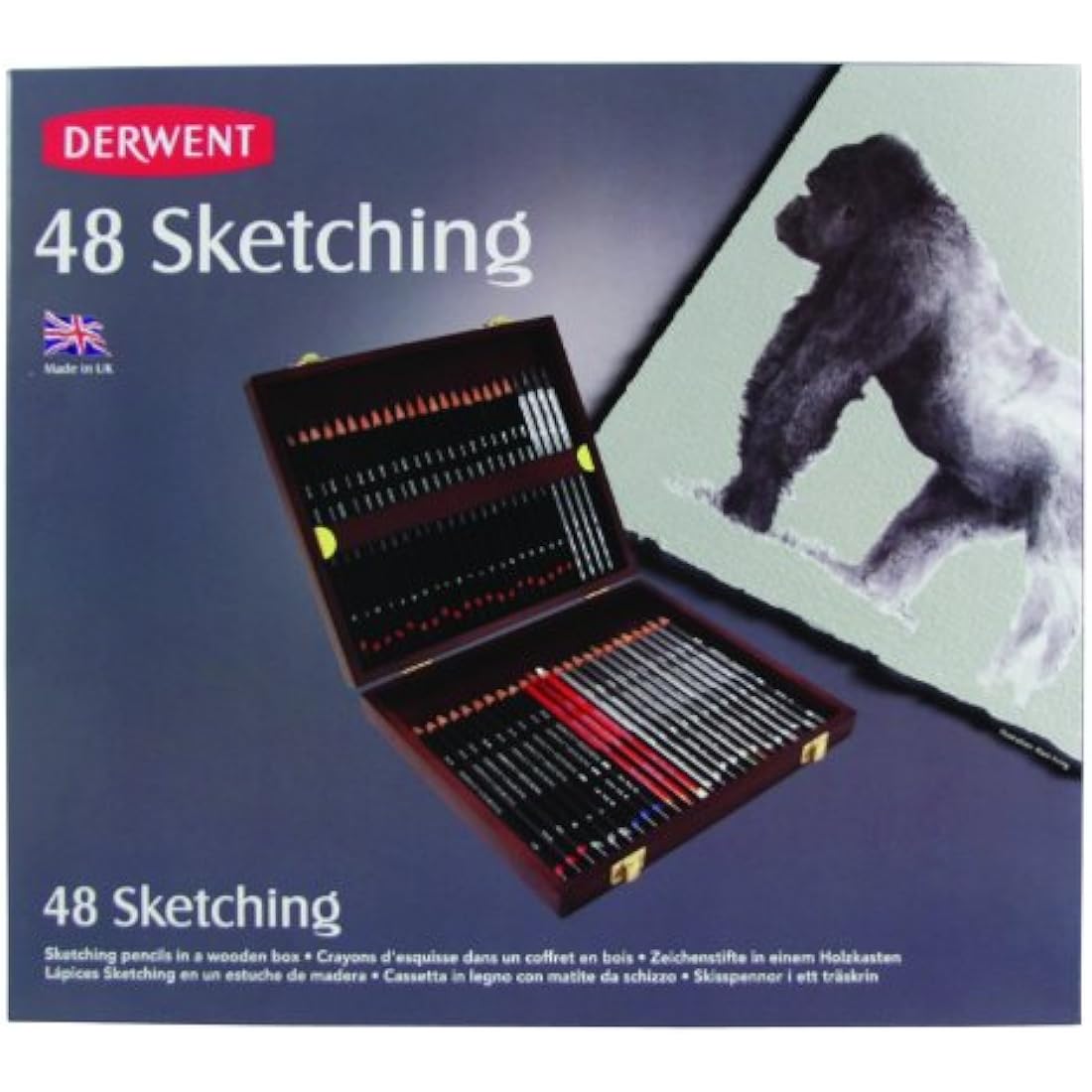 Derwent Sketching Collection, Drawing & Writing, Set Of 48 Pencils In A Wooden Gift Box, Ideal For Sketching, Professional Quality, 0700759