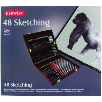 Derwent Sketching Collection, Drawing & Writing, Set Of 48 Pencils In A Wooden Gift Box, Ideal For Sketching, Professional Quality, 0700759