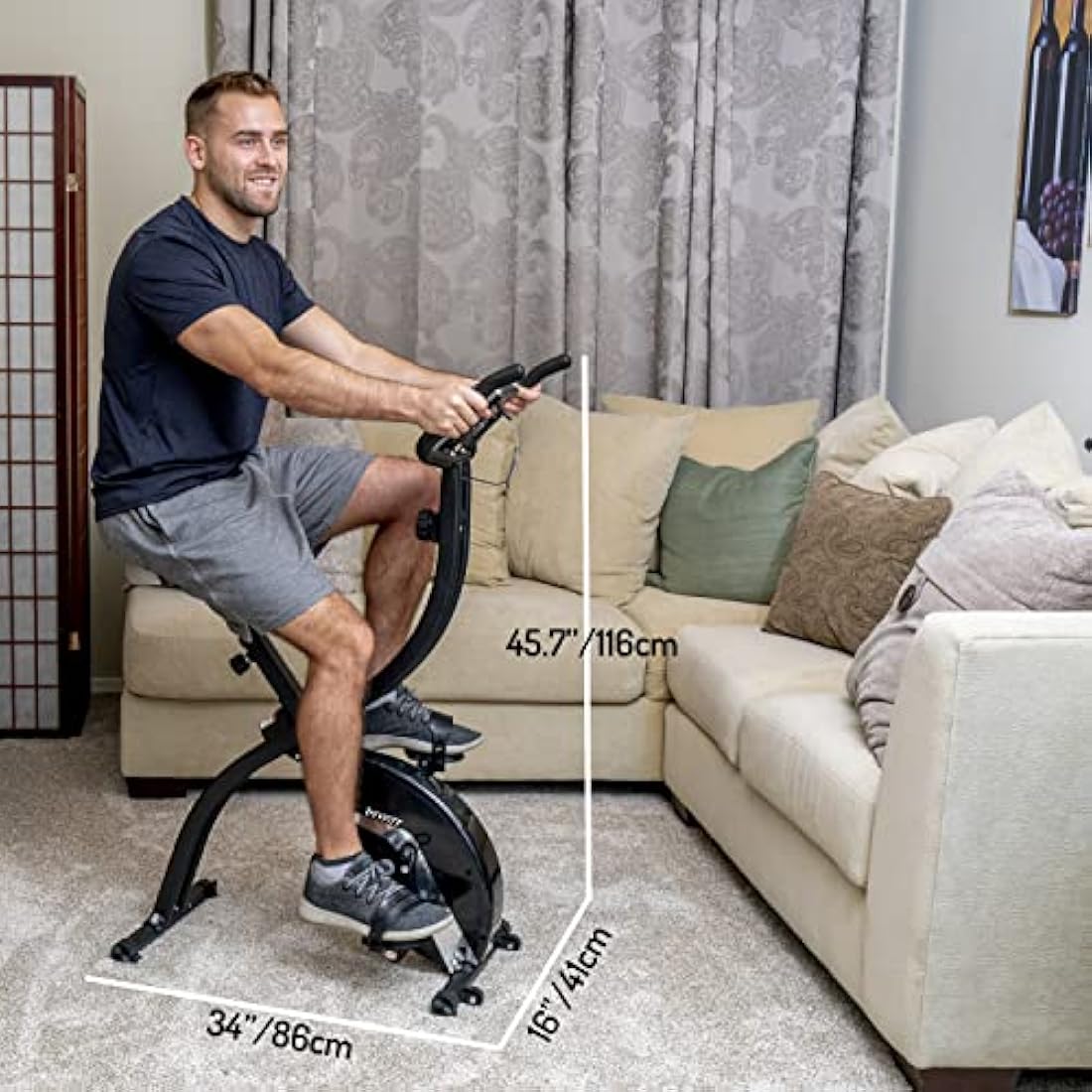 YYFITT Basic Foldable Fitness Exercise Bike with 16 Level Resistance, Countdown Exercise Monitor, Phone/Tablet Holder and Hand Pulse for Home Use