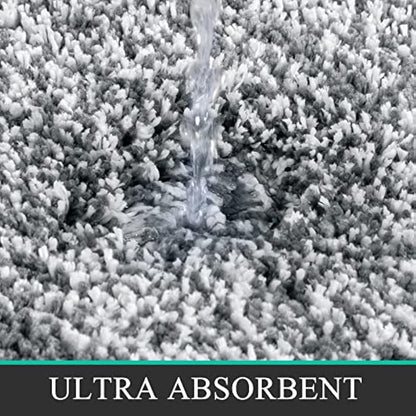 Pauwer 3 Pieces Luxury Bath Mat and Pedestal Mat Set Super Soft Microfiber Fluffy Bathroom Rug Machine Washable Absorbent Shower Rugs for Bathroom