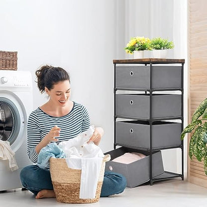 LIANTRAL Dresser with 4 Drawers, Fabric Chest of Drawers Storage Tower, Large Capacity Chest Cabinet Organizer Unit for Bedroom, Dorm, Hallway, Grey