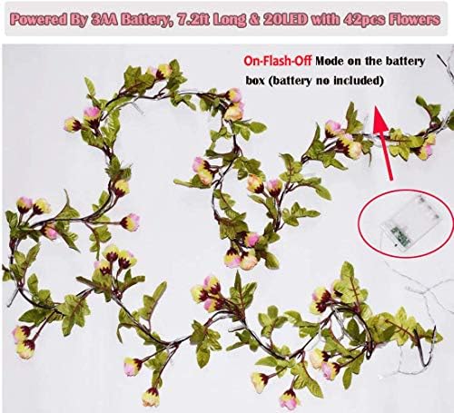 Fielegen 2 Pack Artificial Flower String Lights 4.4M 40 LED Battery Powered Rose Flower Garland with Lights for Valentine Mother's Day, Garden Wedding Birthday Holiday Party Bedroom Decor