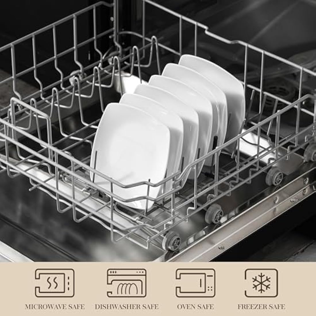 MALACASA Side Plates, 6.5" Ivory White Porcelain Square Dessert Plates Set of 6, Dishwasher & Microwave Safe Snack Plate, Series Julia