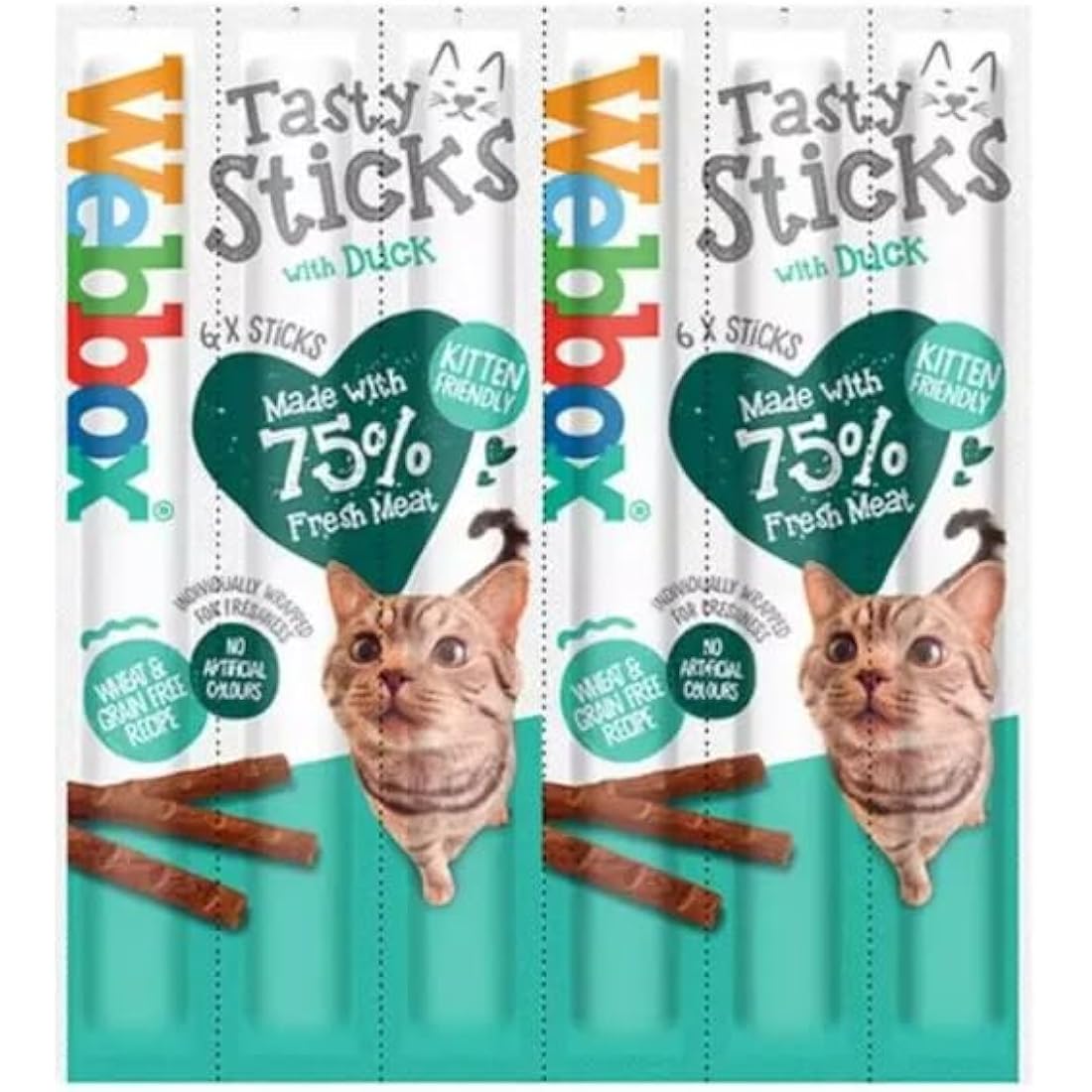 Webbox *NEW* 6 PACK MIXED CAT STICKS CAT KITTEN MEATY STICK TREAT COD DUCK BEEF CHICKEN TURKEY SALMON