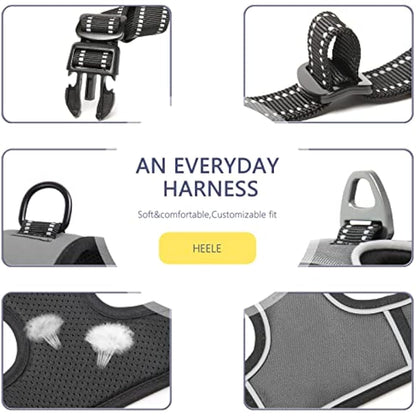 HEELE No Pull Dog Harness - Large, Reflective, Adjustable with Front & Back Leash Attachments & Soft Padded Control Handle - Grey, L
