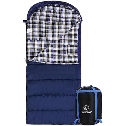 REDCAMP Cotton Sleeping Bag for Adult with Removable Pillow, Wide Sleeping Bag with Hood for 3-4 Season Winter Cold Weather Camping Fishing