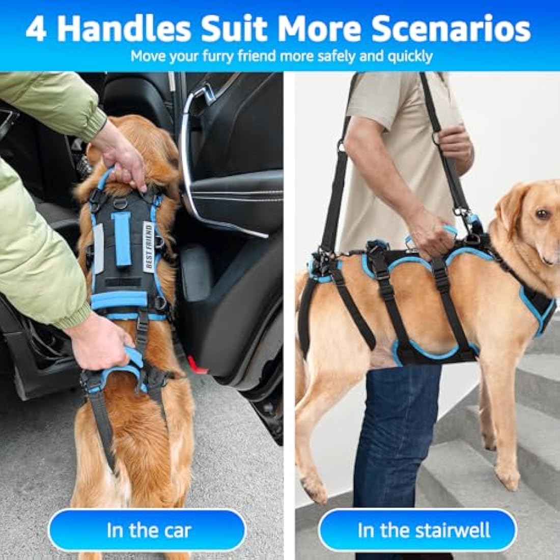 Lafoty Dog Lift Harness for Large Male Dogs, 2-in-1 Help Em Up Harness, Back Leg Support & Mobility Assistance for Senior Dogs, Post-Surgery Recovery Sling(Black, Large)